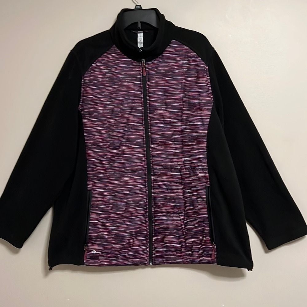 Ideology Womens 2X Mixed Media Fleece Quilted Jacket Purple Black 77889W